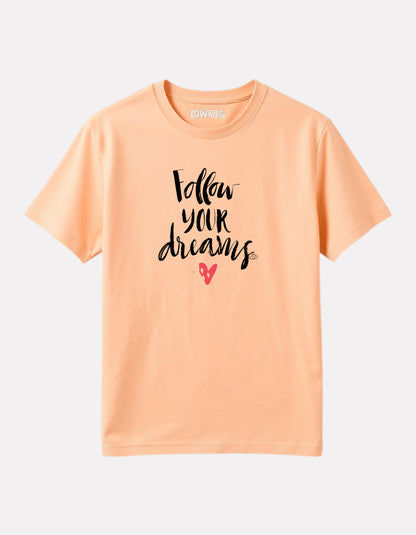 Girl Printed Regular Fit Peach Cotton T-Shirt