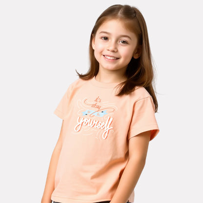 Printed Regular Fit Peach color Cotton T-Shirt