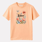 Girl Printed Regular Fit Peach Cotton T-Shirt