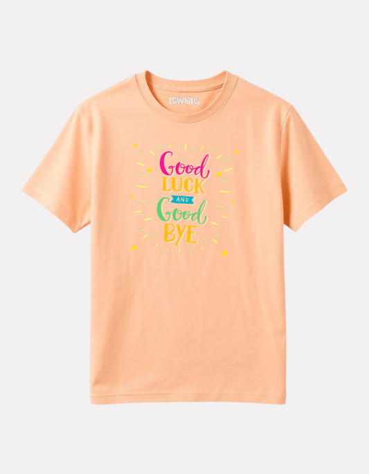 Girl Printed Regular Fit Peach Cotton T-Shirt