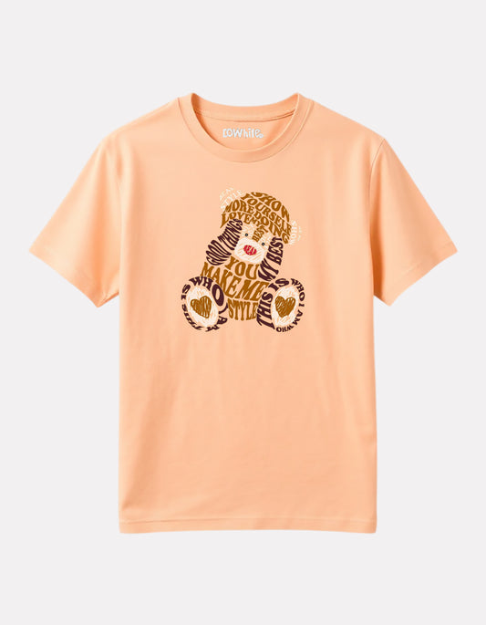 Girl Printed Regular Fit Peach  Cotton T-Shirt