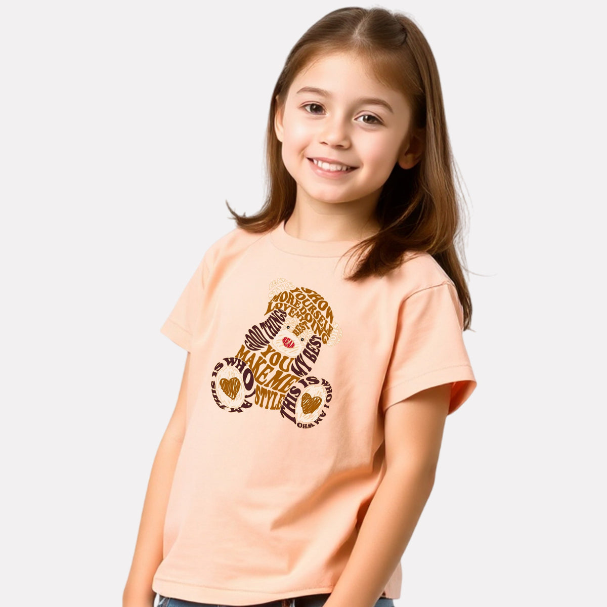 Girl Printed Regular Fit Peach  Cotton T-Shirt