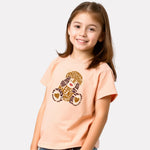 Girl Printed Regular Fit Peach  Cotton T-Shirt
