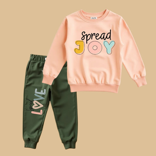Winter Sweatshirt Set for Kids (Peach & Military Green)