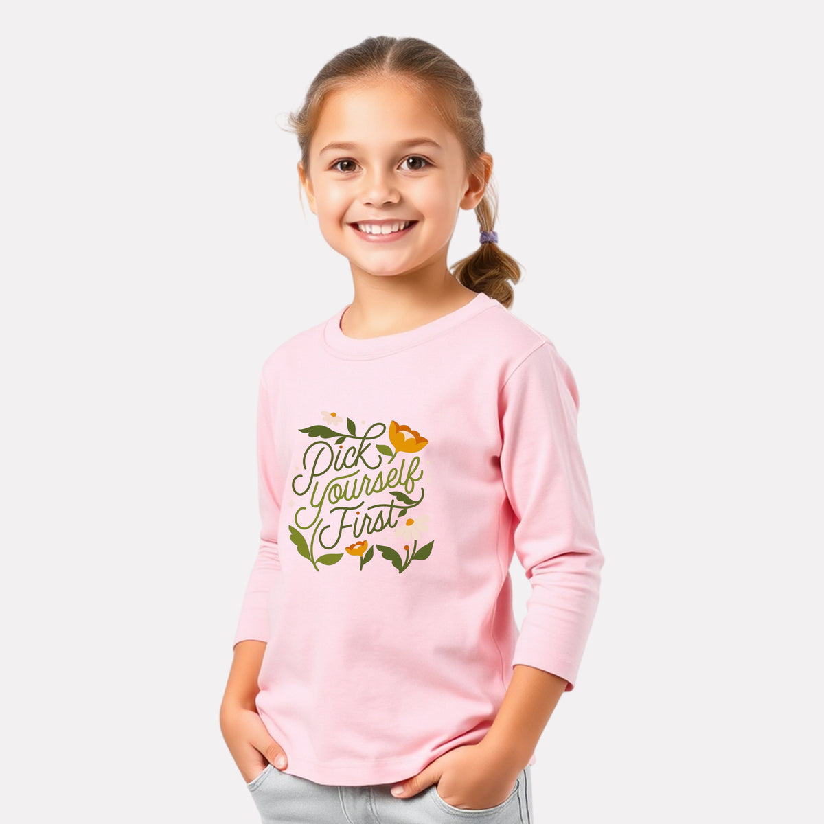 Cotton Full Sleeve Round Neck T-Shirt for Girls