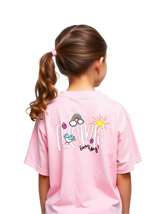 Girls Printed Oversized Cotton T-Shirt Pink Color