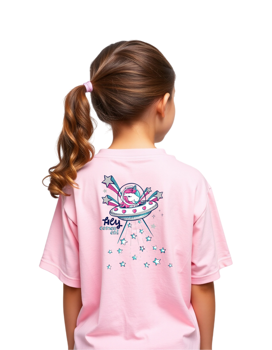 Girls Printed Oversized Cotton T-Shirt Pink Color