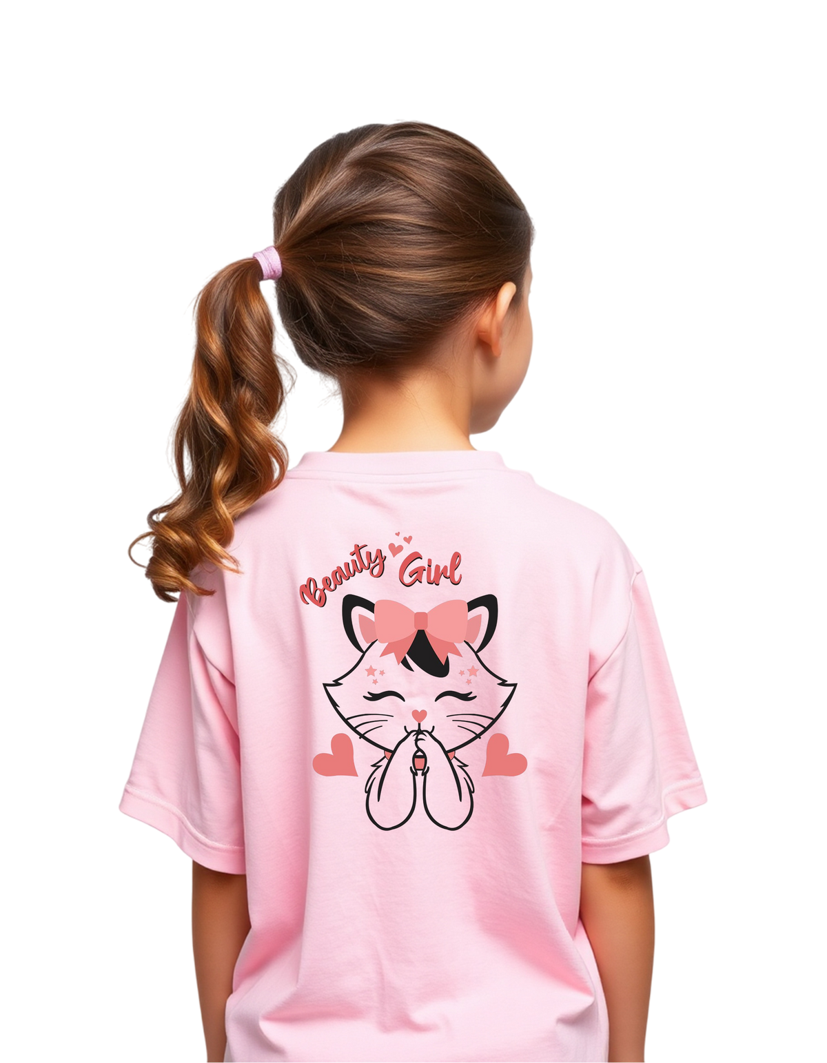 Girls Printed Oversized Cotton T-Shirt Pink Color