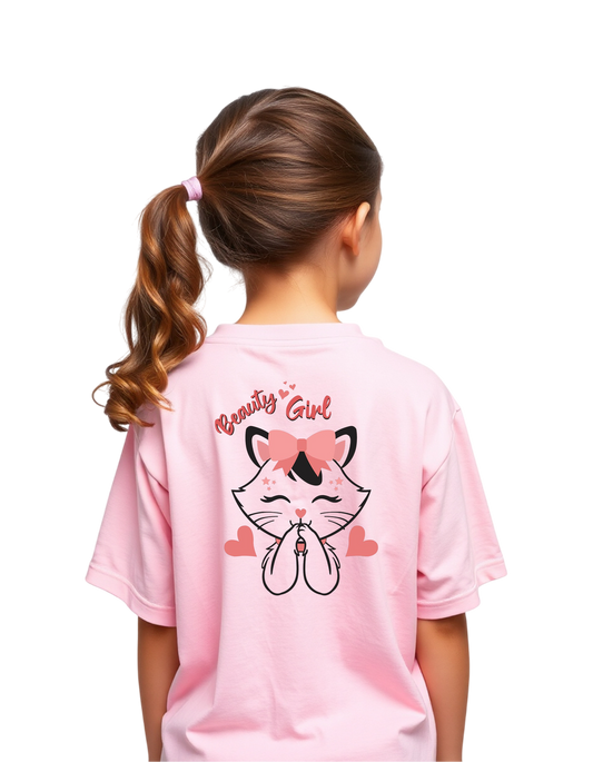 Girls Printed Oversized Cotton T-Shirt Pink Color