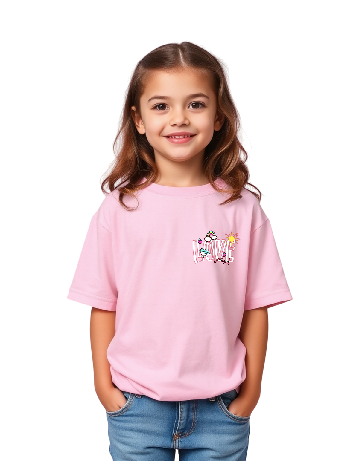 Girls Printed Oversized Cotton T-Shirt Pink Color