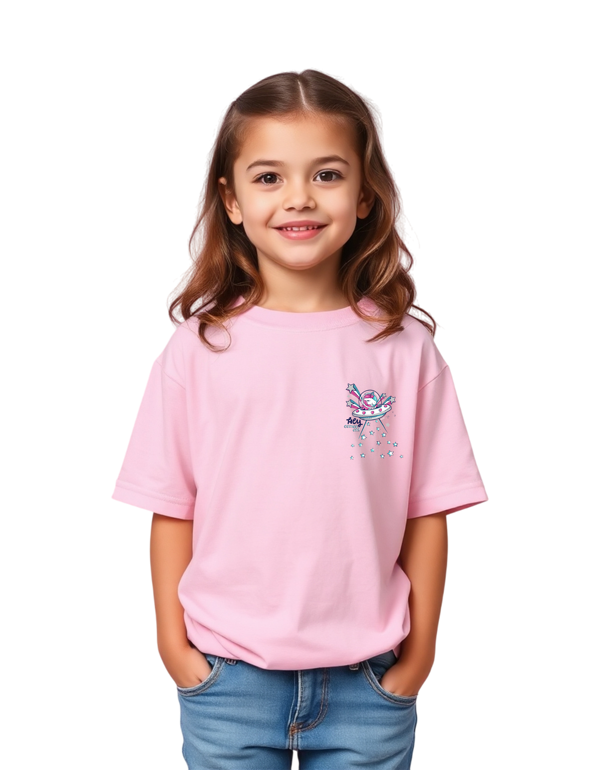 Girls Printed Oversized Cotton T-Shirt Pink Color
