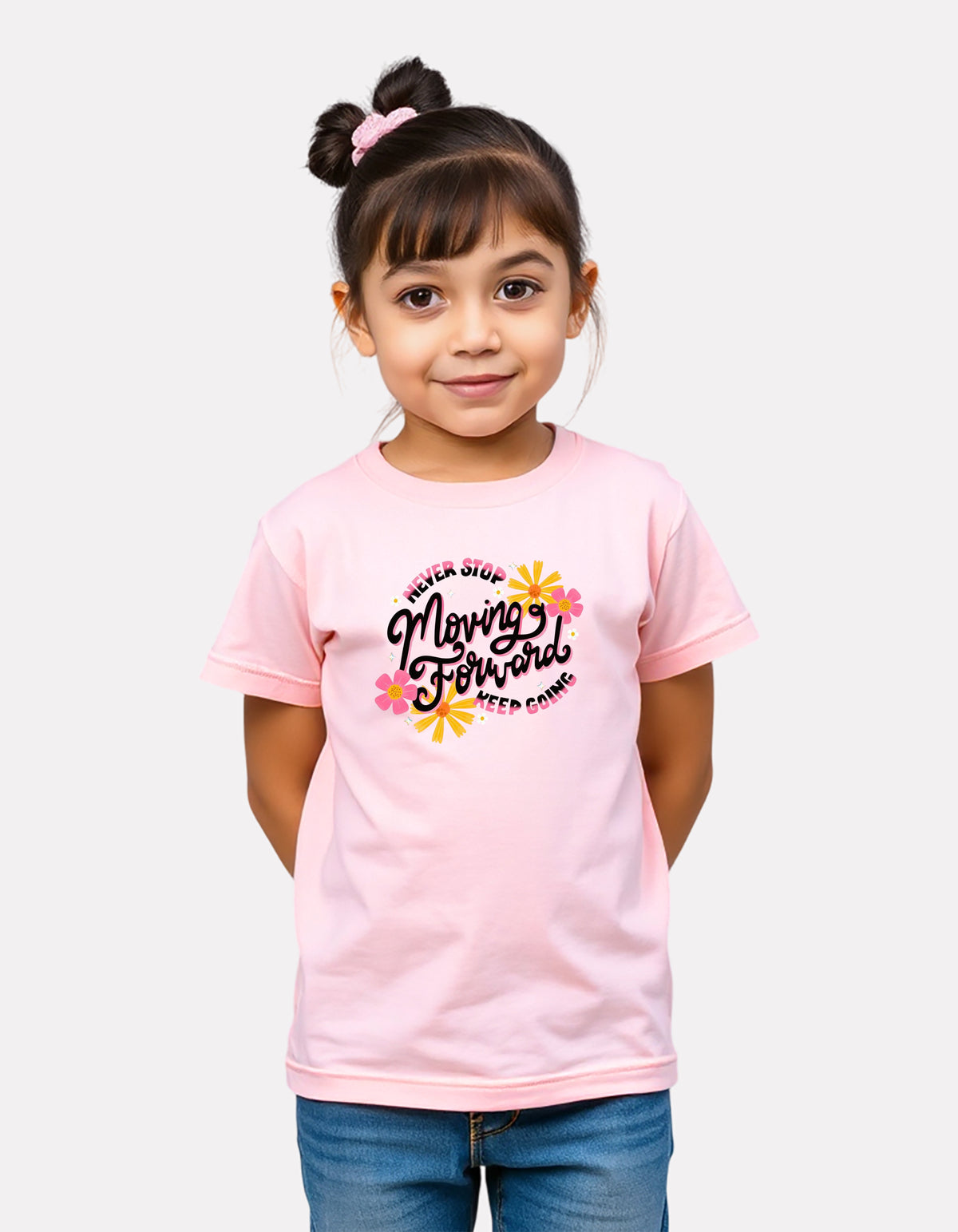 Junior Girl Printed Baby Pink Cotton T-Shirt