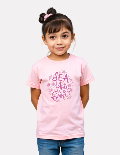 Junior Girl Printed Regular Fit Baby Pink Cotton T-Shirt