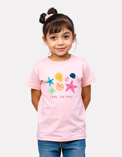 Junior Girl Printed Baby Pink Cotton T-Shirt