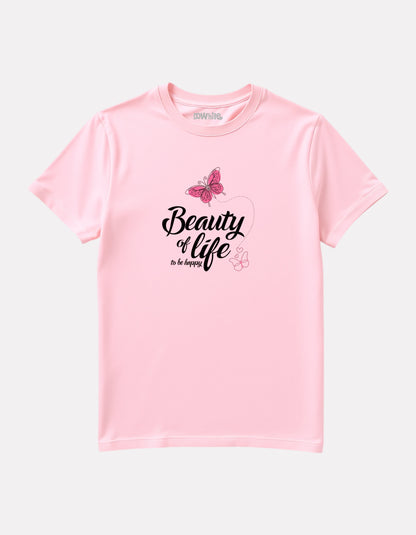 Junior Girl Printed Regular Fit Baby Pink T-Shirt