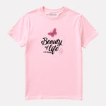 Junior Girl Printed Regular Fit Baby Pink T-Shirt