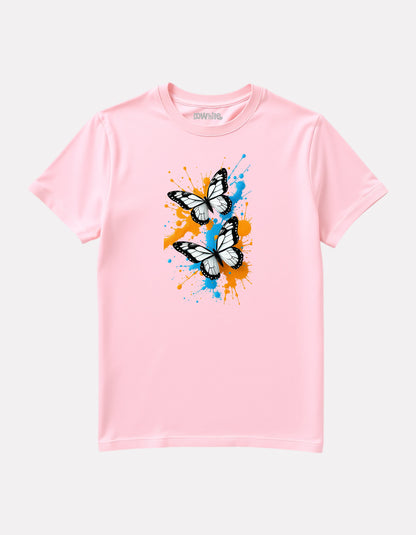 Printed Regular Fit Baby Pink Cotton T-Shirt for Junior Girls