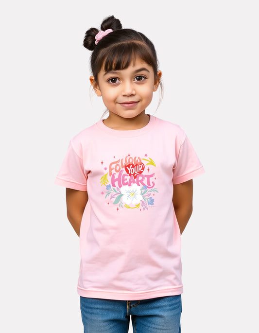 Junior Girl Printed Baby Pink Cotton T-Shirt