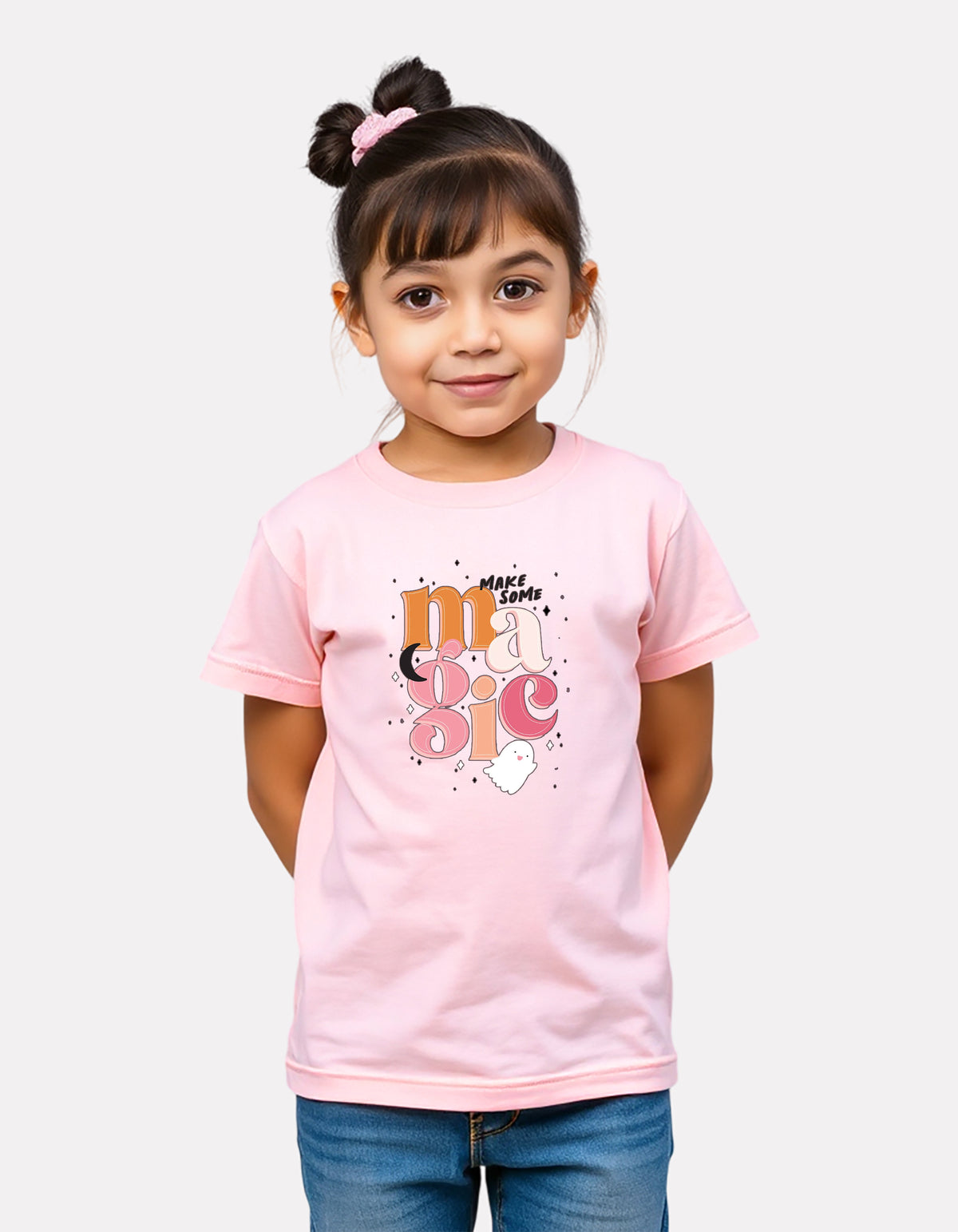 Junior Girl Printed Baby Pink Cotton T-Shirt