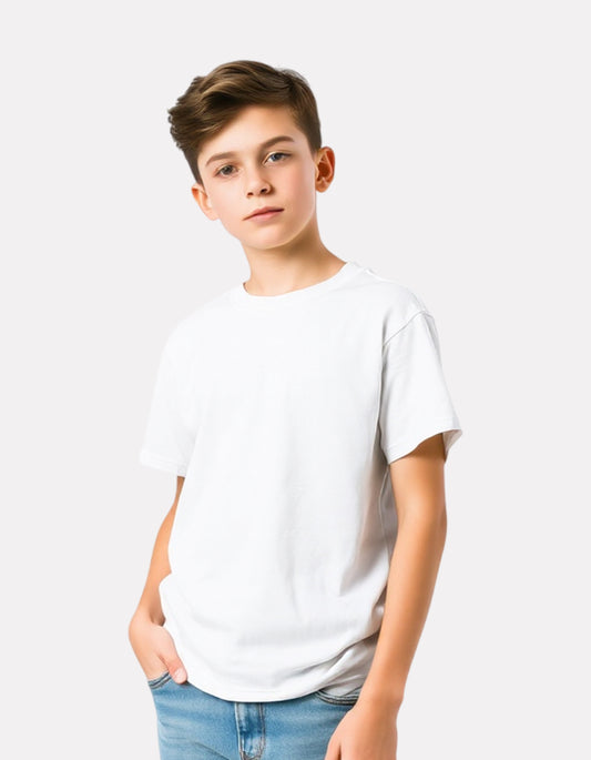 Junior Boy Plain White Casual Cotton T-Shirt