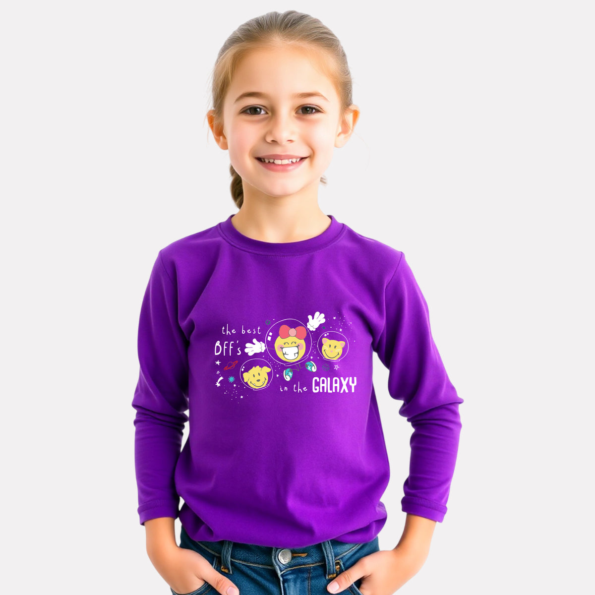Cotton Full Sleeve Round Neck T-Shirt for Girls