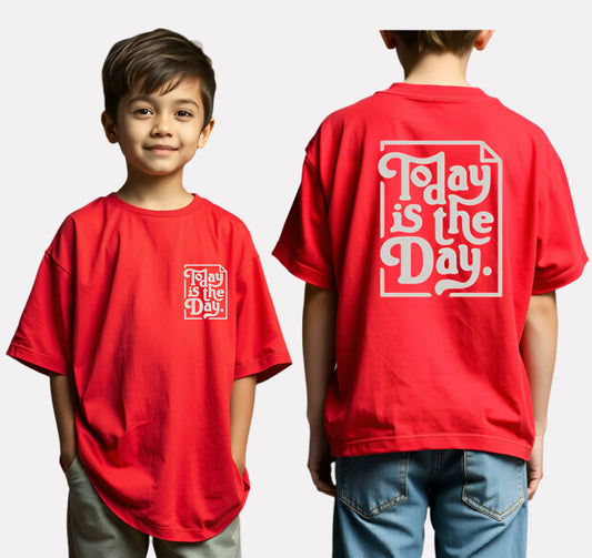 Boys Printed Oversized Cotton T-Shirt Red Color