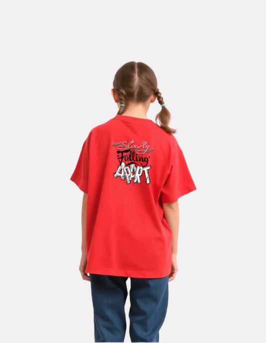 Girls Printed Oversized  T-Shirt Red Color