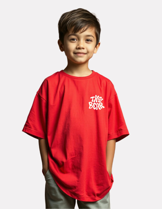 Boys Printed Oversized Cotton T-Shirt Red Color