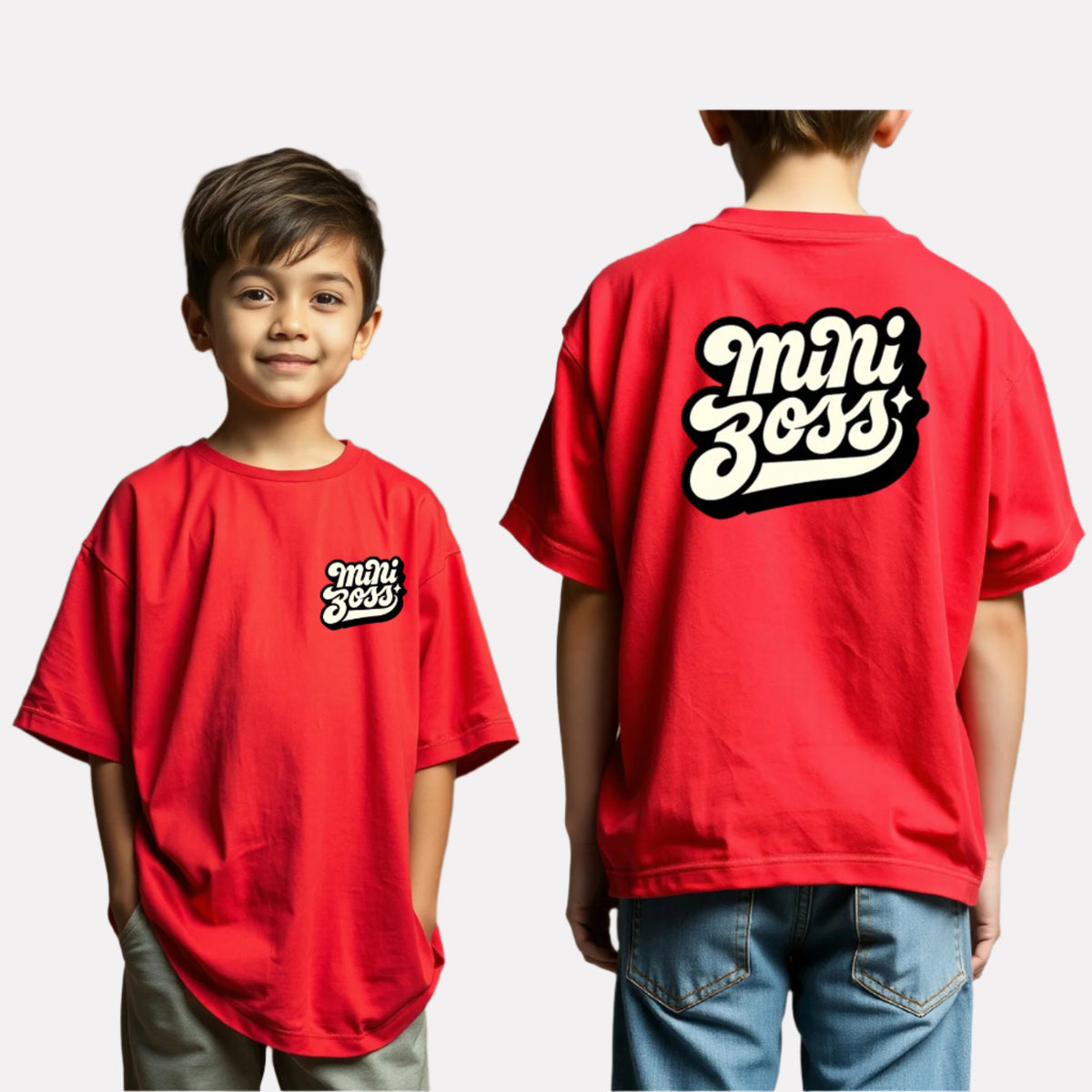 Boys Printed Oversized Cotton T-Shirt Red Color