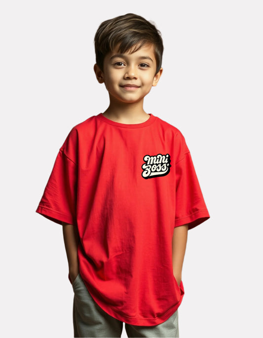 Boys Printed Oversized Cotton T-Shirt Red Color
