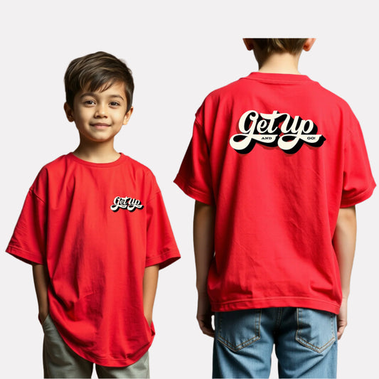 Boys Printed Oversized Cotton T-Shirt Red Color