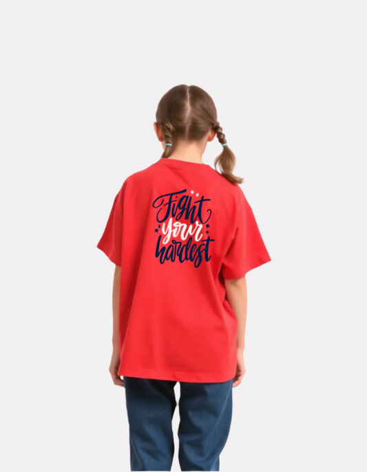 Girls Printed Oversized T-Shirt Red Color