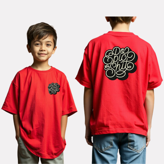 Boys Printed Oversized Cotton T-Shirt Red Color