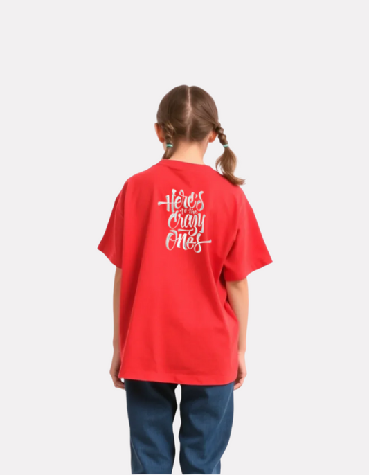 Girls Printed Oversized T-Shirt Red Color