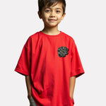 Boys Printed Oversized Cotton T-Shirt Red Color