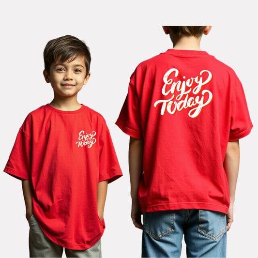 Boys Printed Oversized Cotton T-Shirt Red Color