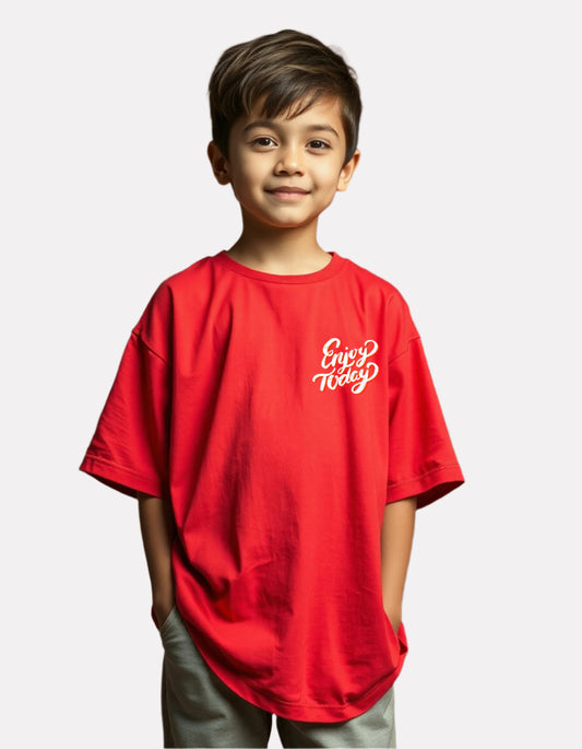 Boys Printed Oversized Cotton T-Shirt Red Color