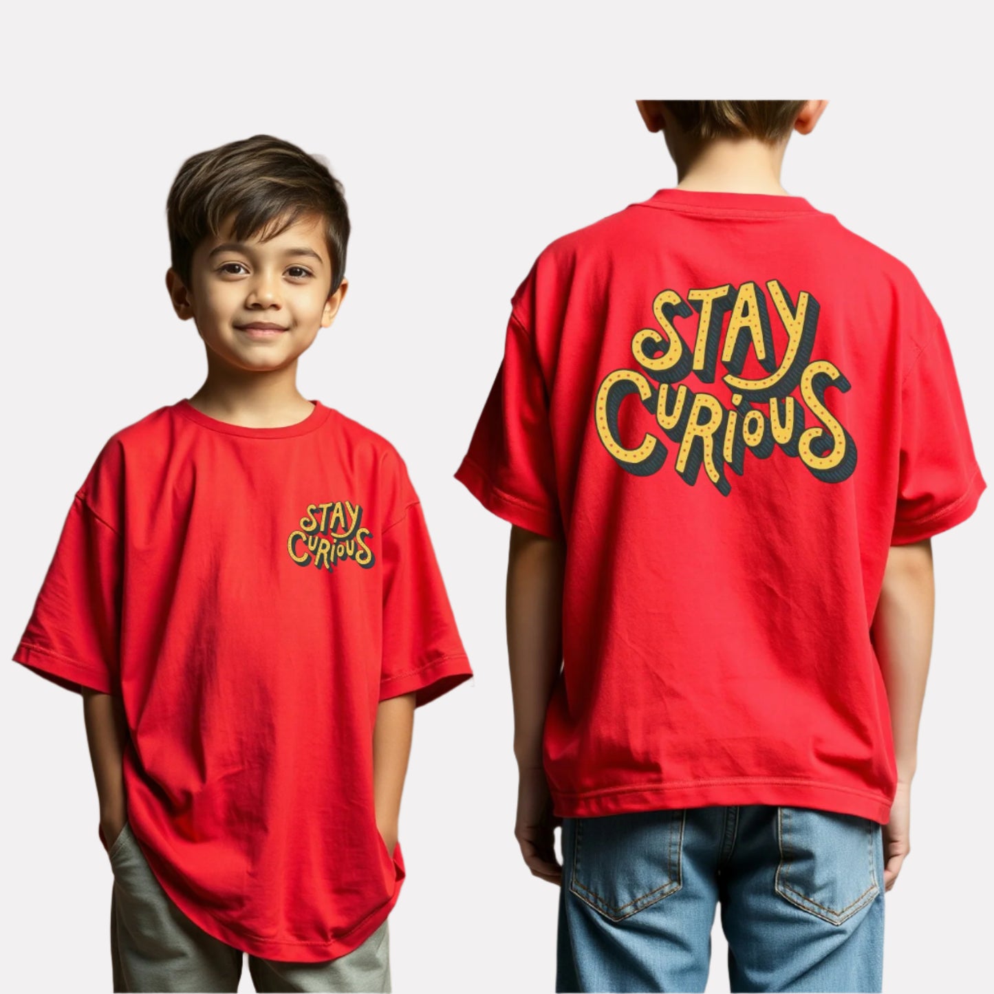 Boys Printed Oversized Cotton T-Shirt Red Color
