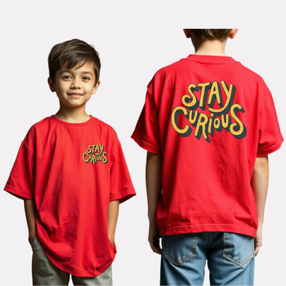 Boys Printed Oversized Cotton T-Shirt Red Color