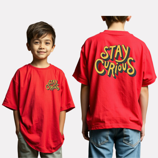 Boys Printed Oversized Cotton T-Shirt Red Color