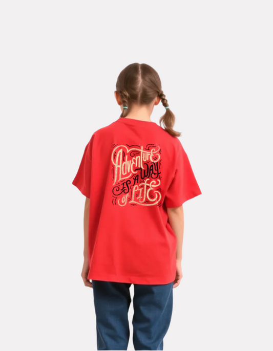 Girls Printed Oversized T-Shirt Red Color