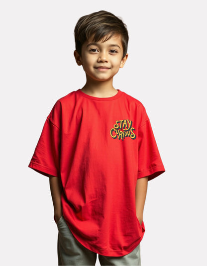 Boys Printed Oversized Cotton T-Shirt Red Color
