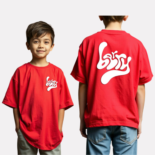 Boys Printed Oversized Cotton T-Shirt Red Color