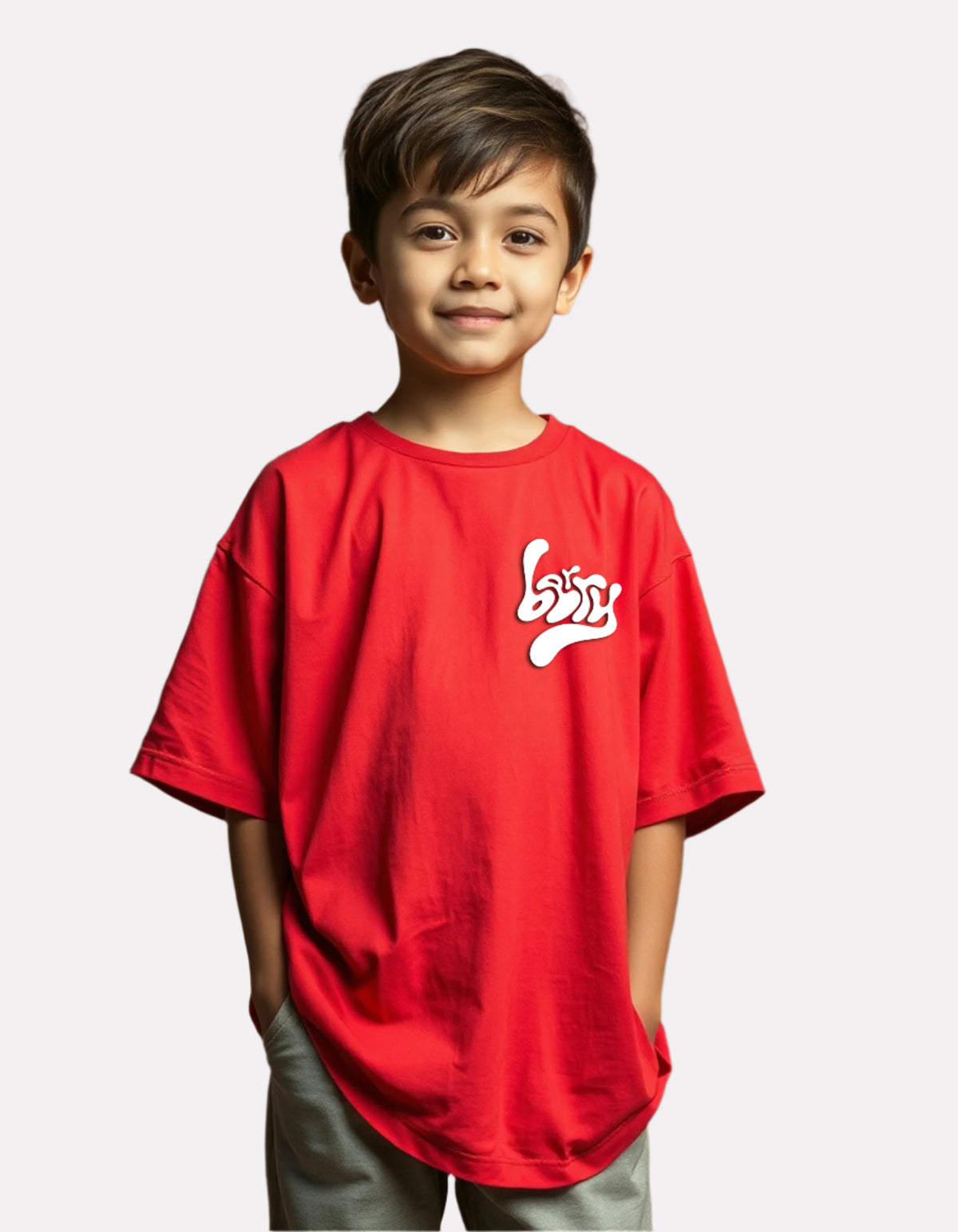 Boys Printed Oversized Cotton T-Shirt Red Color