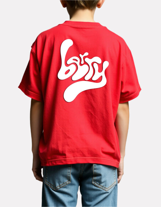 Boys Printed Oversized Cotton T-Shirt Red Color