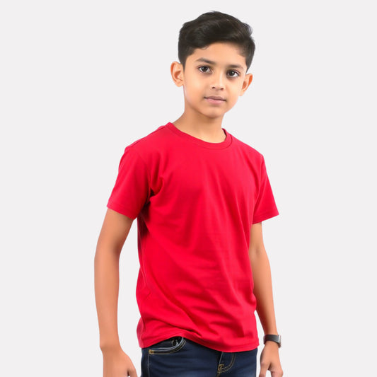 Junior Boy Red Color Graphic Plain T-Shirt