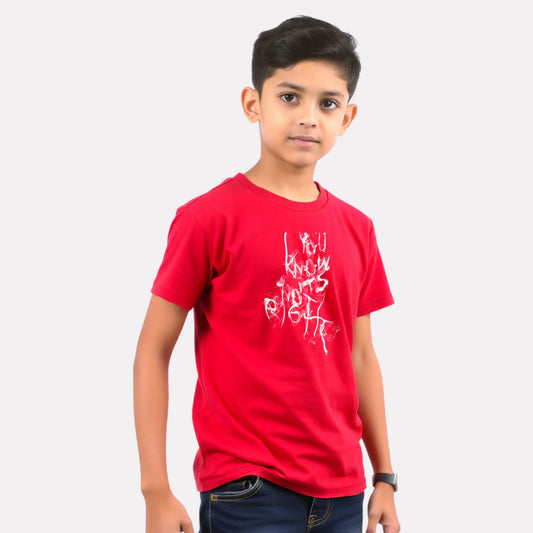 Junior Boy Red Color Graphic Printed T-Shirt