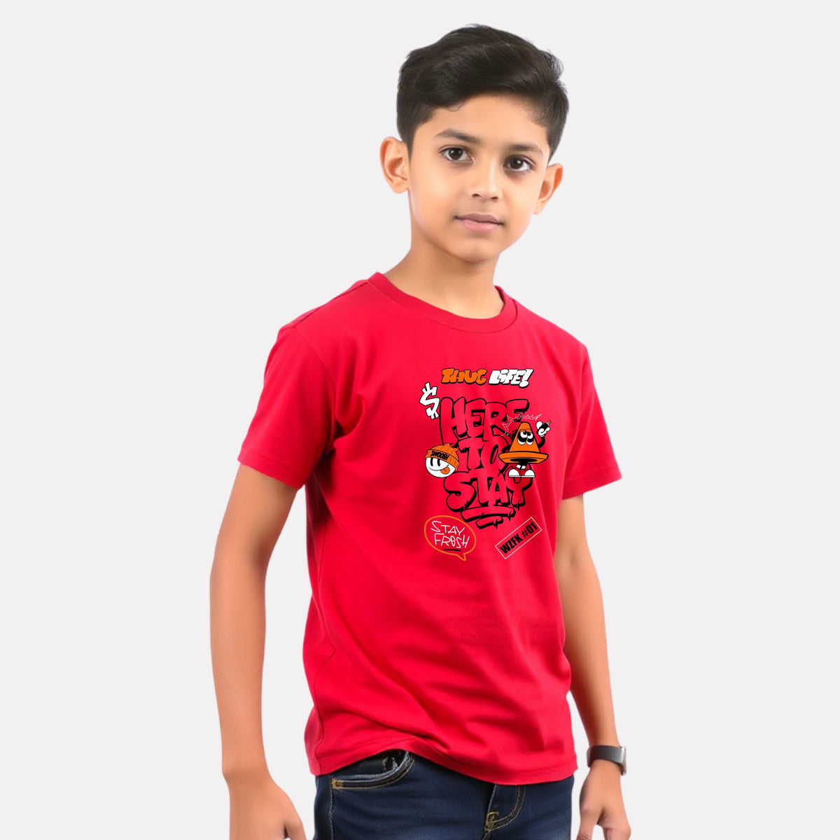 Junior Boy Red Color Graphic Printed T-Shirt