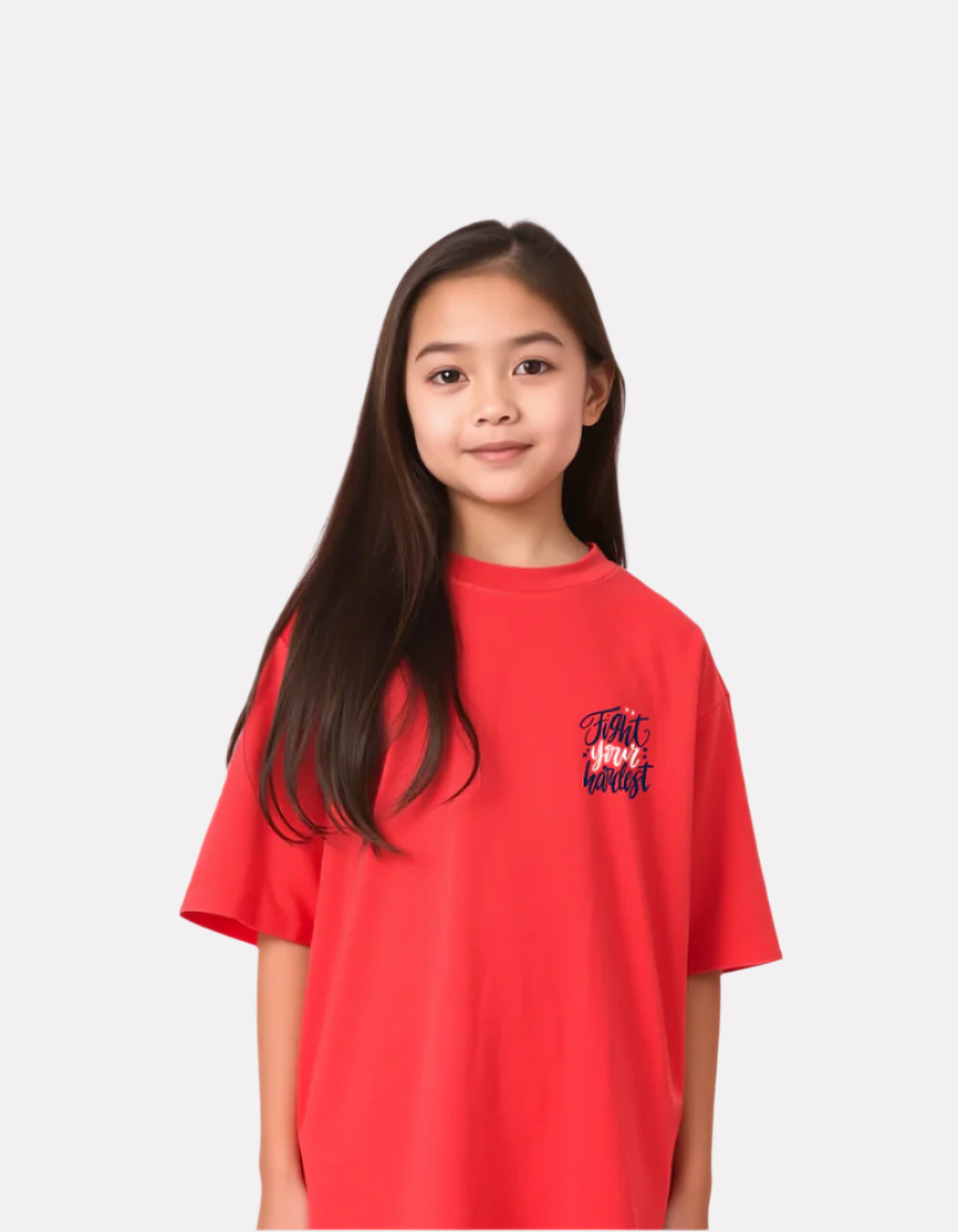 Girls Printed Oversized T-Shirt Red Color