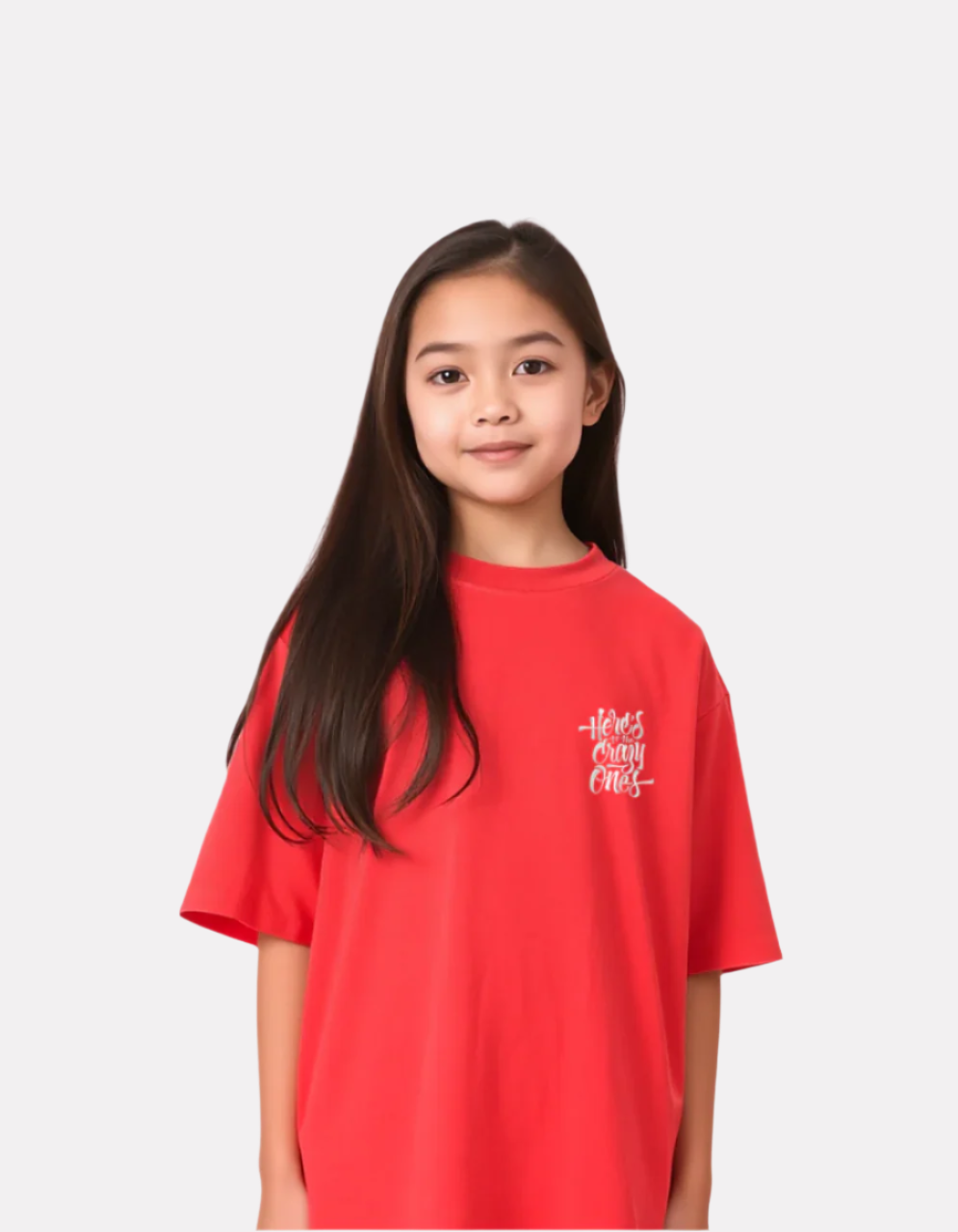 Girls Printed Oversized T-Shirt Red Color
